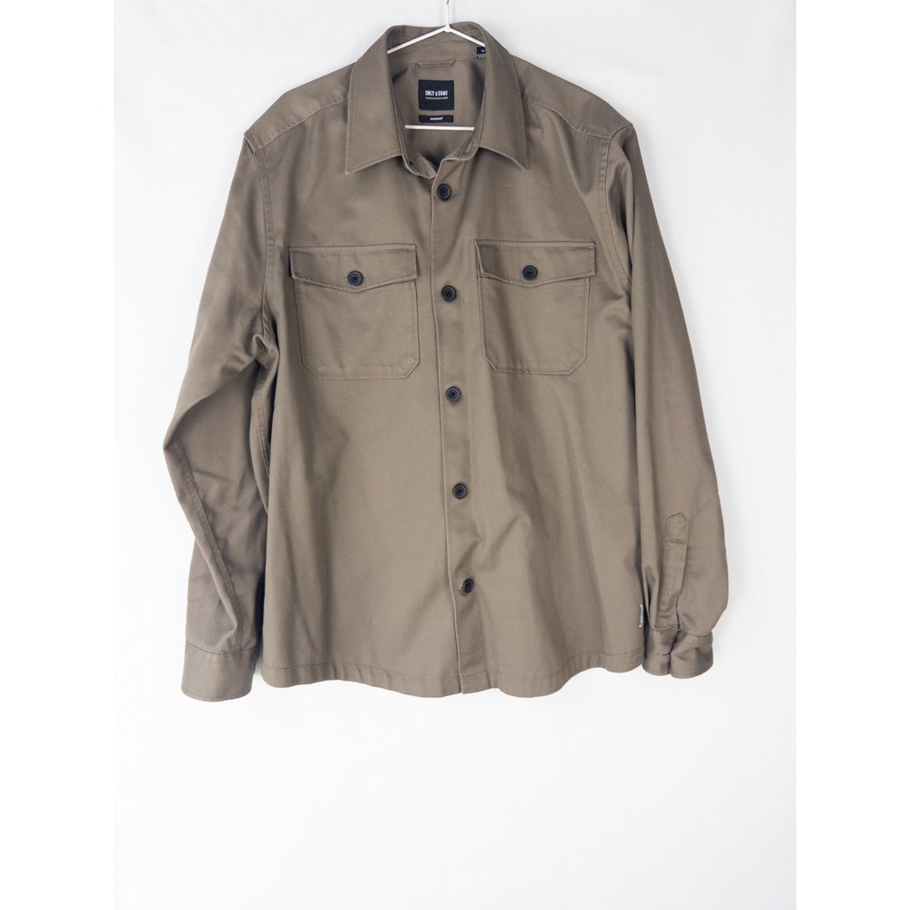 Only and Sons Overshirt Mens XL Button Up Brown Shacket Collared Pockets